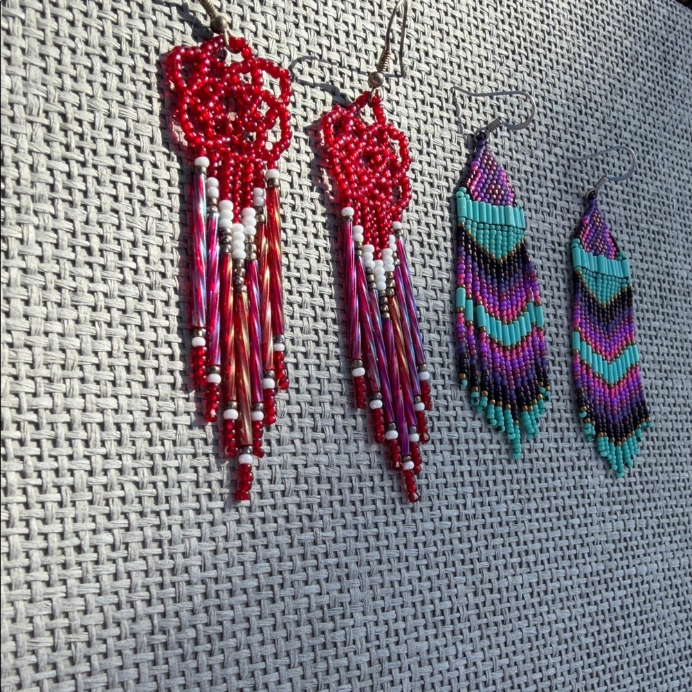 Beaded Dangle Earrings Set Multicolor
